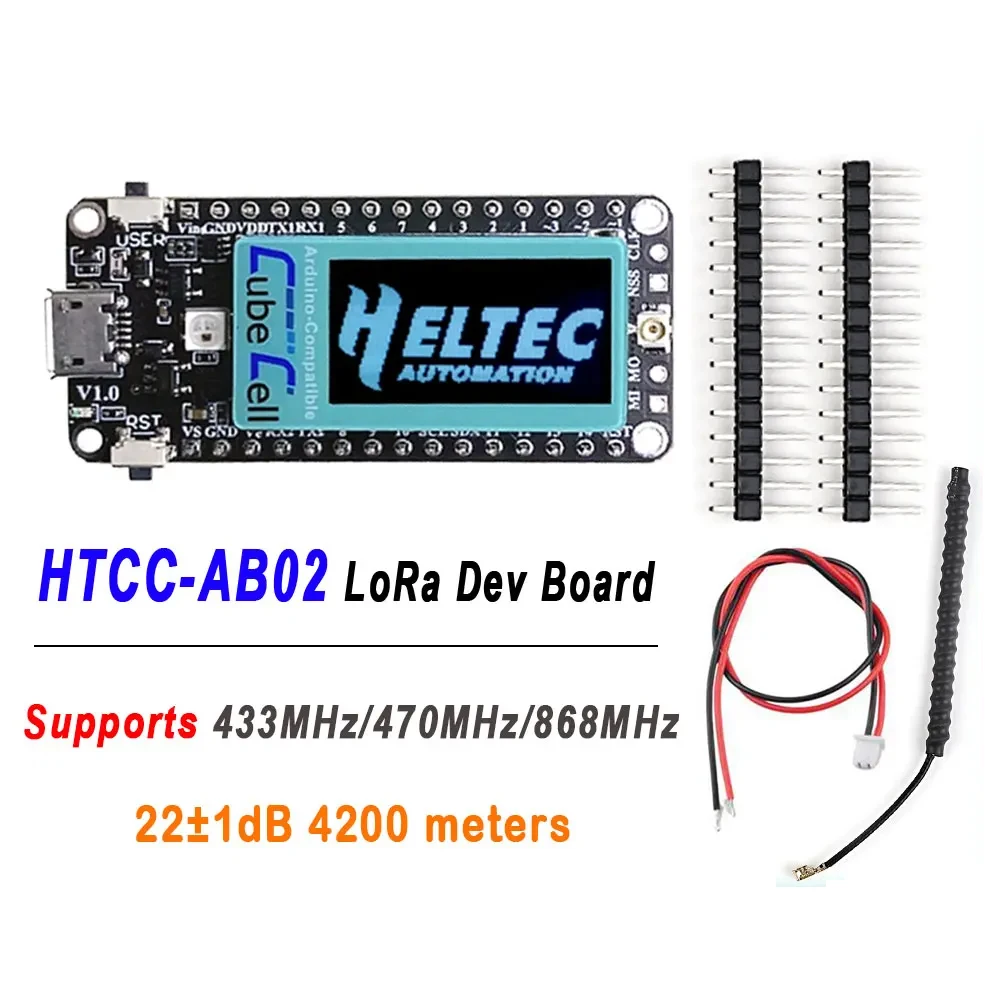 

Плата разработки Heltec CubeCell HTCC-AB02 LoRa 0,96 дюйма OLED ASR6502 SX1262 433/470/868 МГц пружинная антенна для проекта Arduino IoT