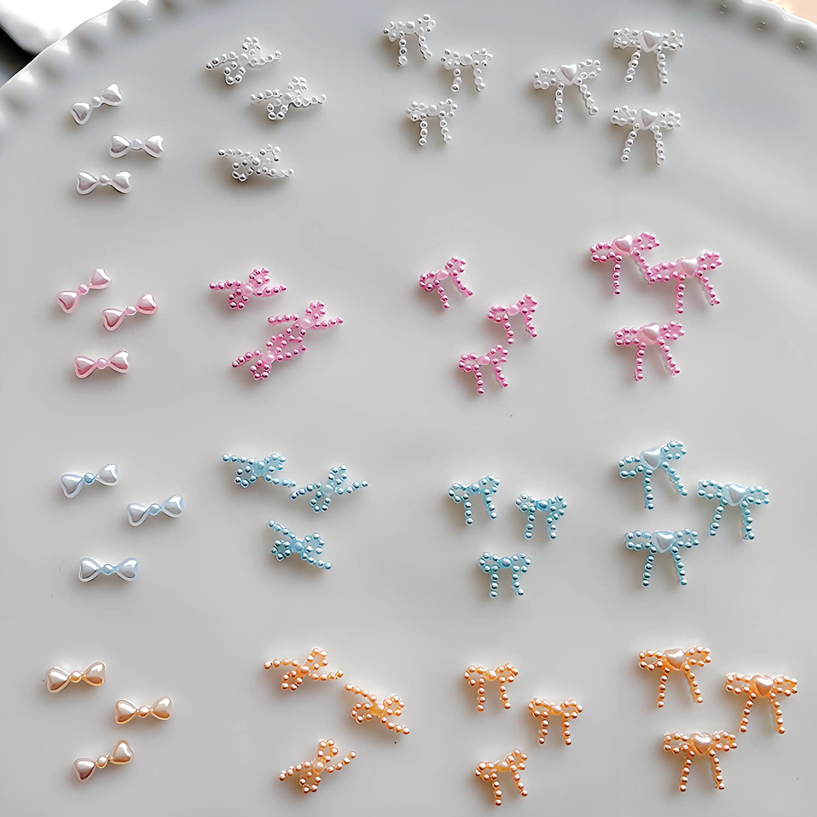 

10PCS Pearlescent 3D Acrylic Nail Art Pearl Bow Tie Charms Accessories For French Manicure Nails Decoration Design Supplies Tool