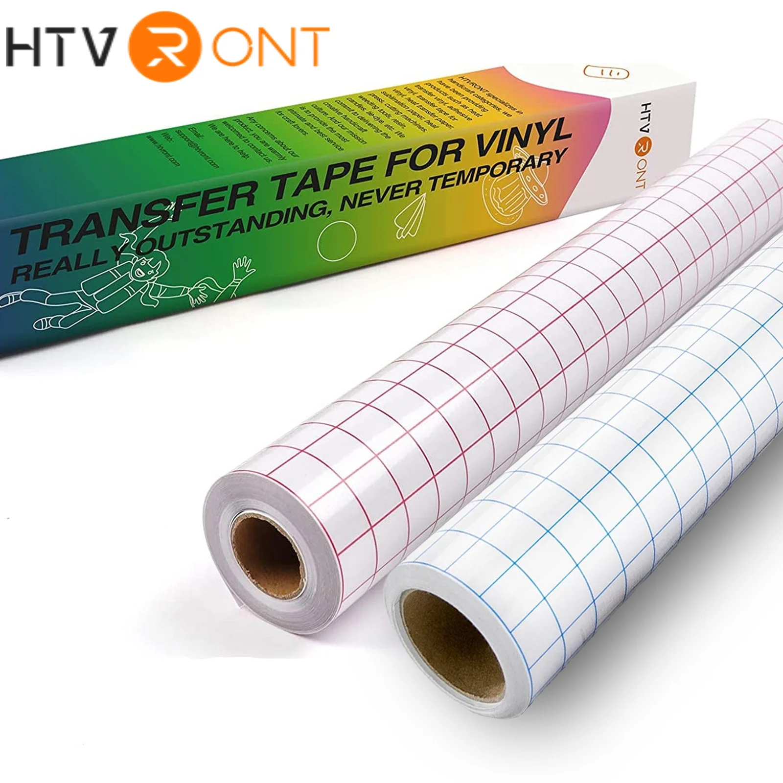 HTVRONT Clear Vinyl Transfer Paper Tape Roll-12 x 50 FT w/Alignment Grid Application Tape for Cricut Adhesive Vinyl for Decals