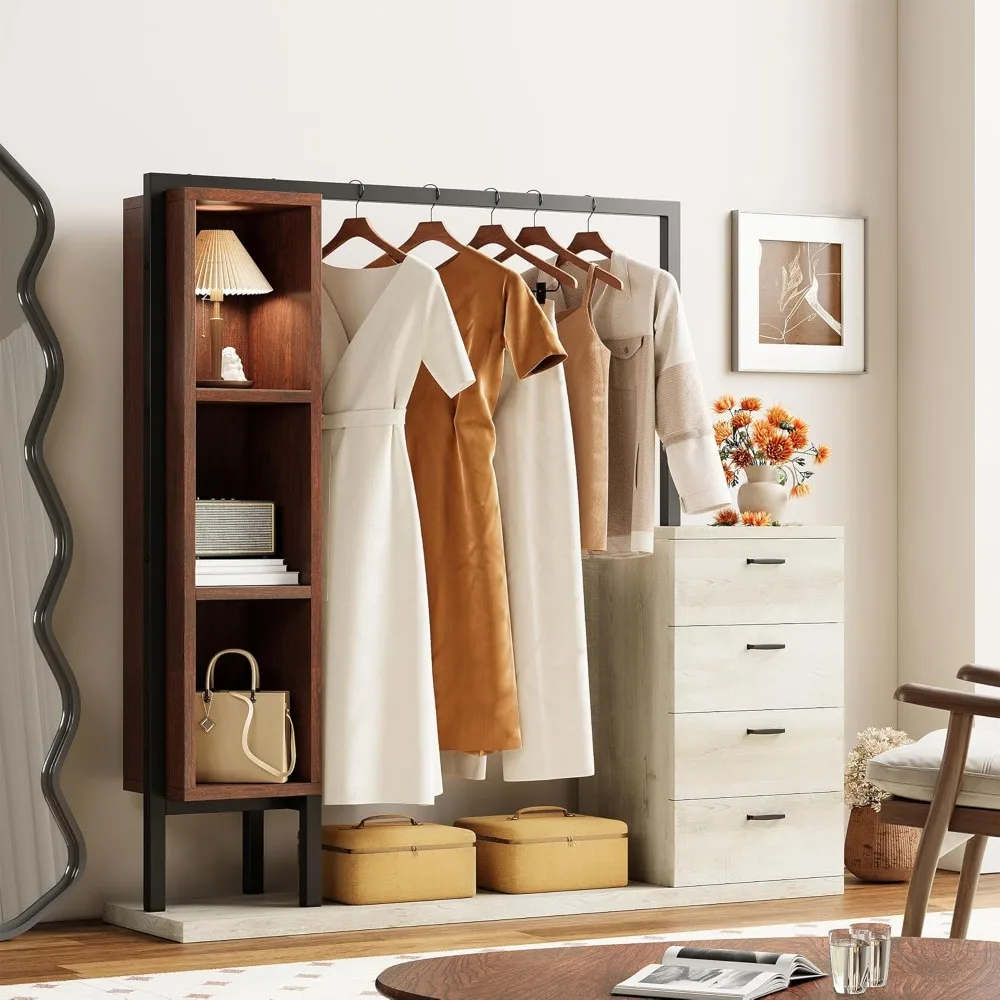 

Clothes Rack, with 4 Wooden Drawers, Heavy Duty Garment Rack with Hanging Rack & 3 Shelves for Storing Clothes, Bags