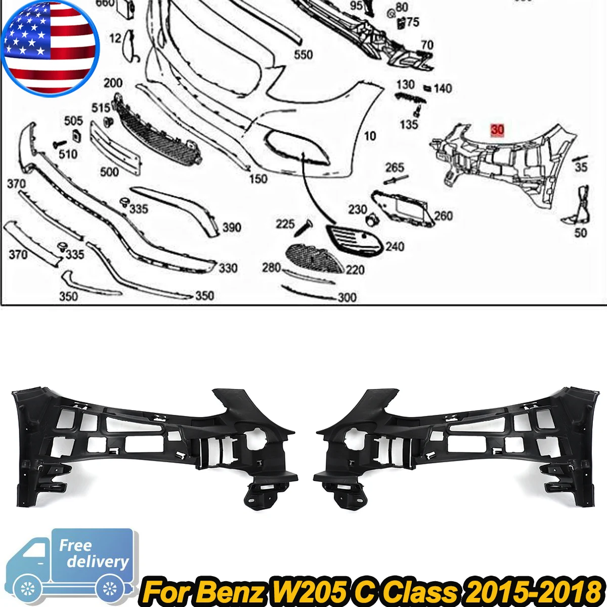 

Front Bumper Bracket For Mercedes Benz C Class W205 C43 C450 C300 Front Upper Bumper Retainer Set 2015 2016 2017 2018 2058853165