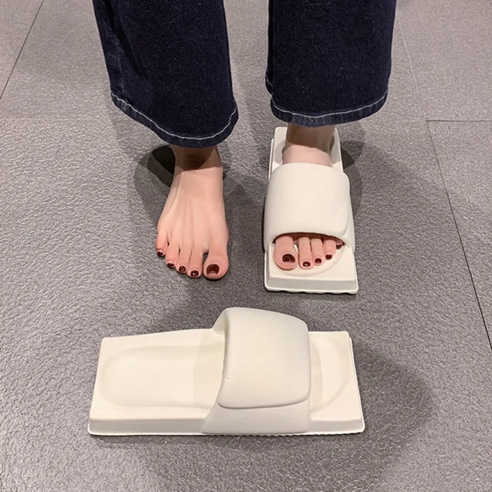 شباشب منزلية مربعة غير قابلة للانزلاق، نعل سميك ناعم، شرائح مسطحة القاع، قباقيب يابانية، صنادل إيفا إبداعية للشاطئ