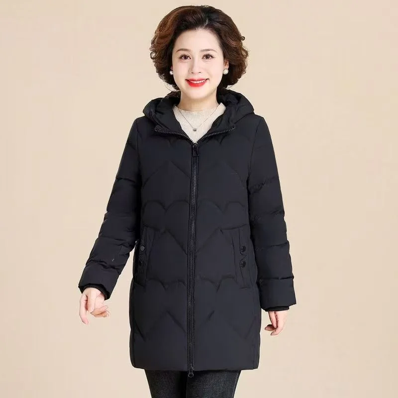 Mother's Cotton-padded Jacket Middle Long Loose Large Size And Style Cotton-padded Jacket's Thickened In Autumn And Winter Coat