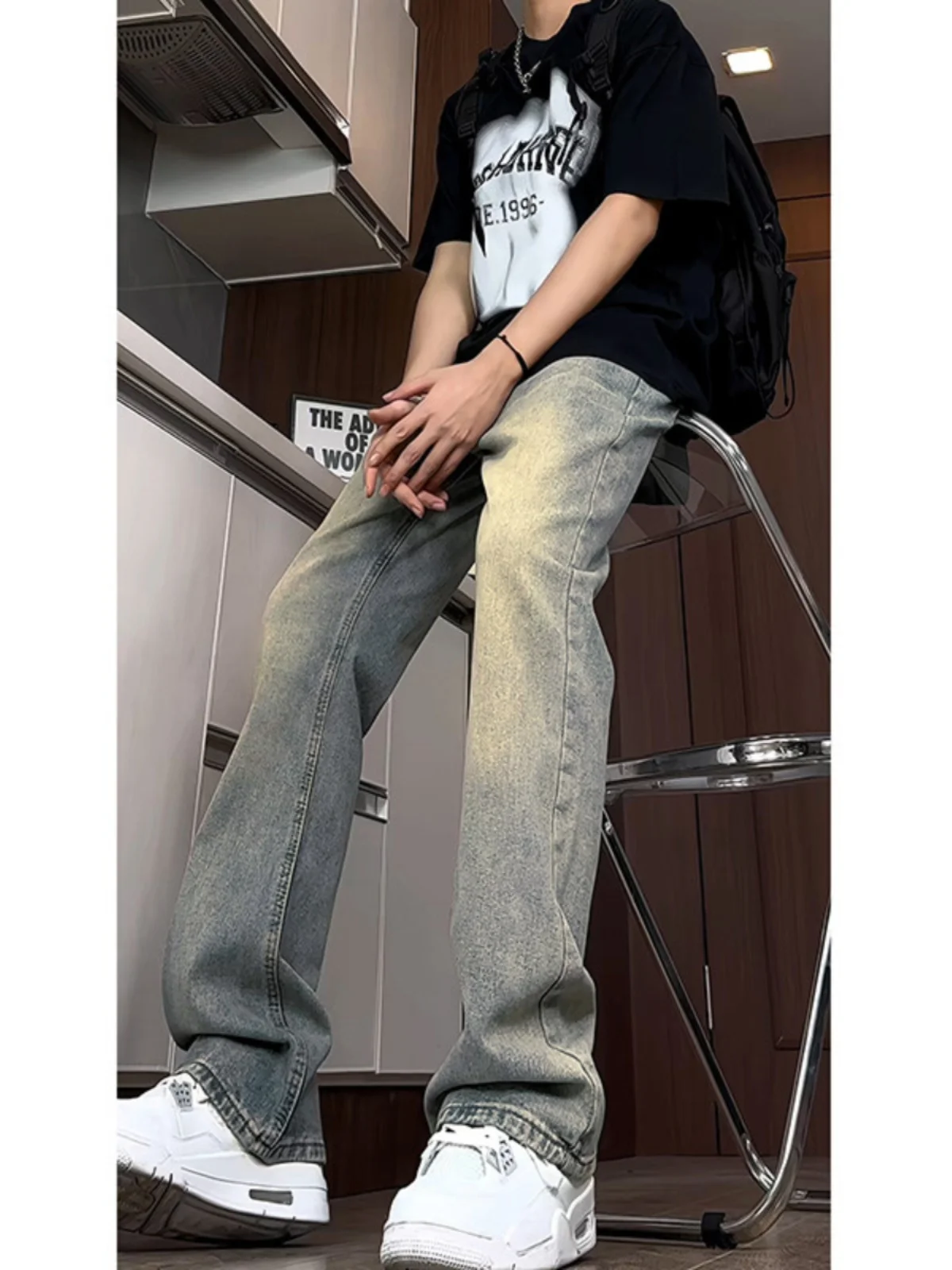 

Мужские джинсы Slim Fit Loose Leggings: осенние, тонкие, прямые, в американском стиле High Street, модные, износостойкие, с микроэластаном