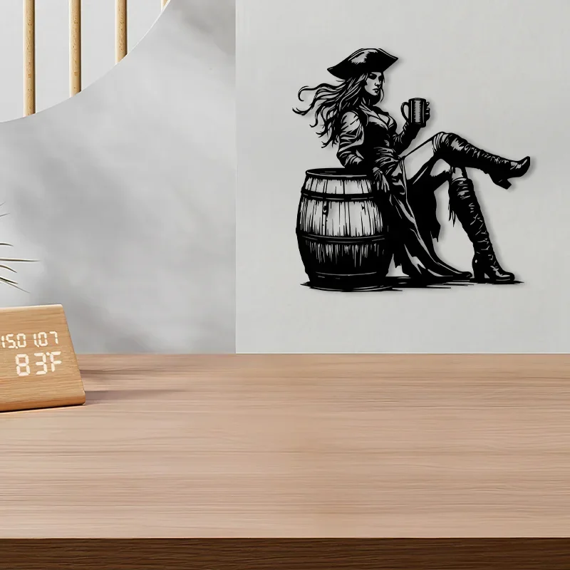 Brand 2D Flat Vintage Pirate Woman Metal Wall Art,Laser‑Cut Steampunk Nautical Silhouette Ornament for Home Office