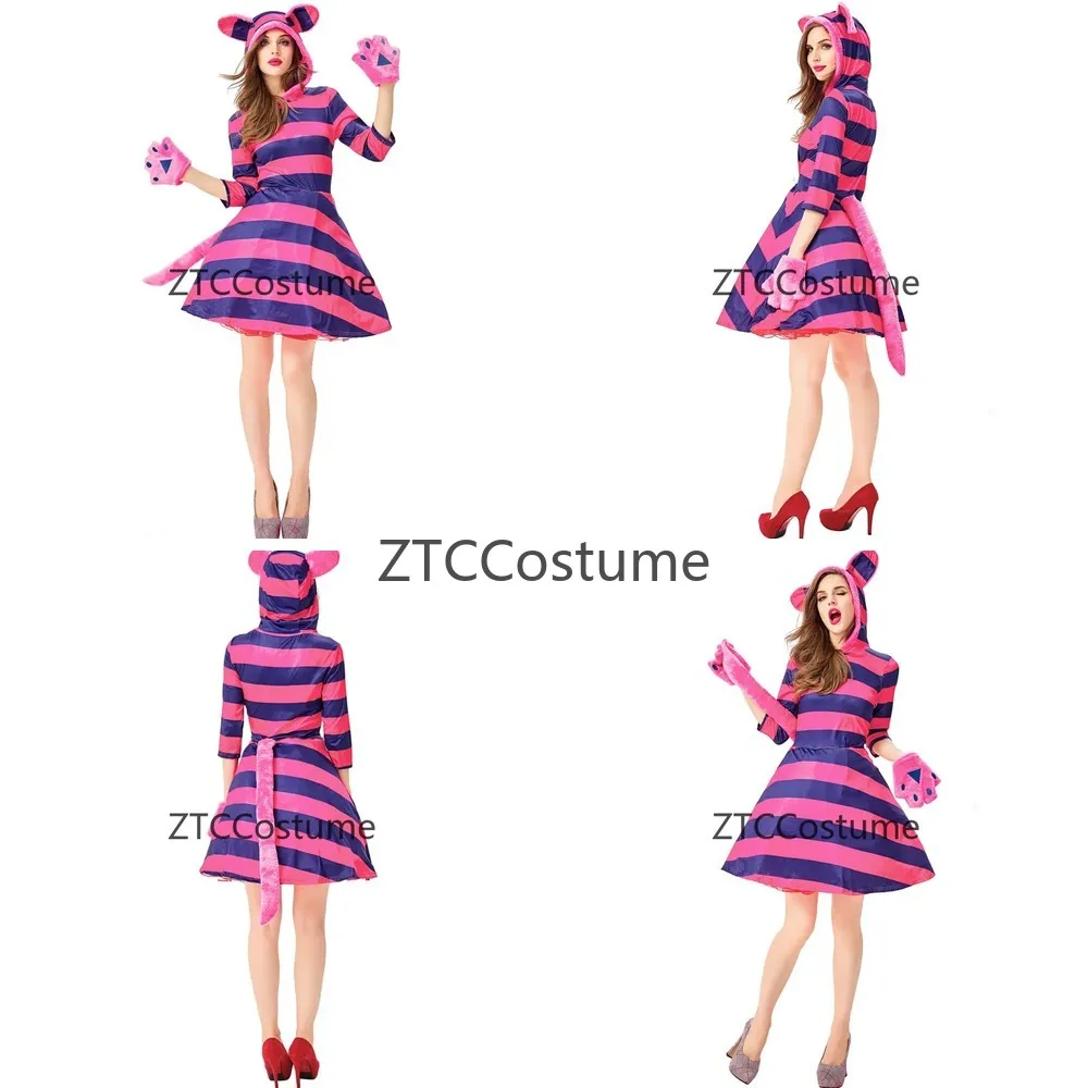 

Alice in Wonderland Cheshire Cat Cosplay Costume Women Halloween Party Dress Anime Outfit