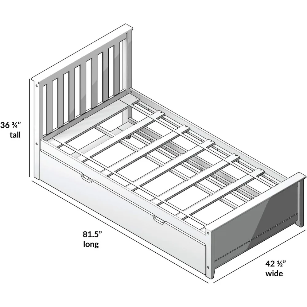 Twin Bed, Wood Bed Frame with Headboard For Kids with Trundle, Slatted, Blue