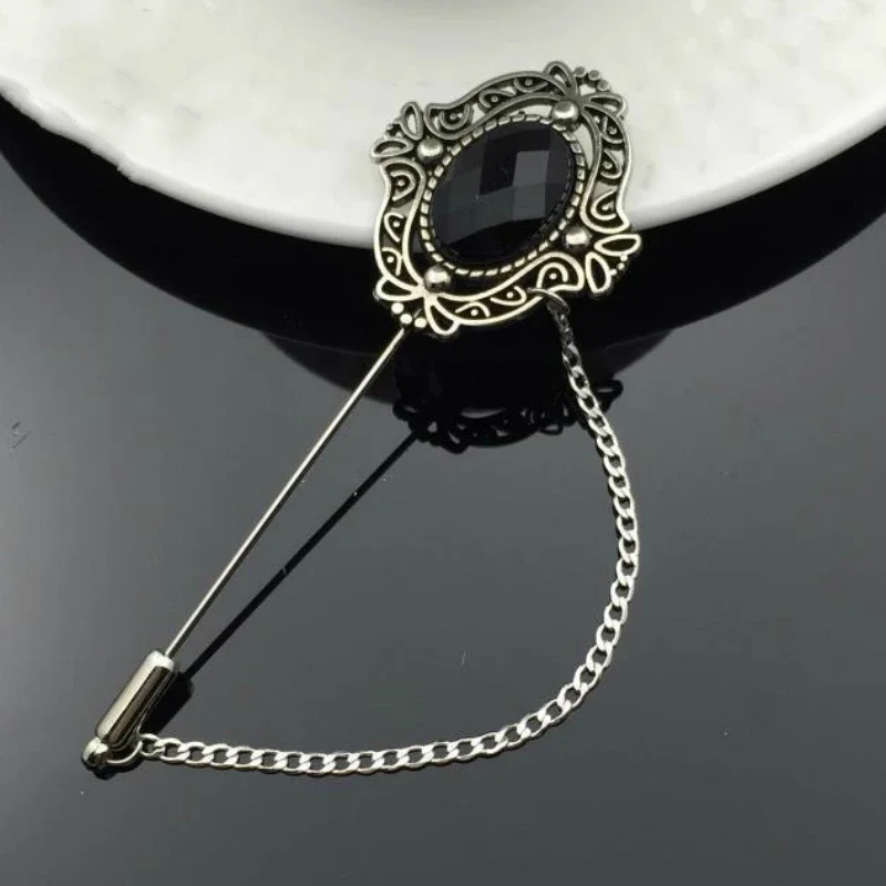 Vintage Brooches for Men Suit Collar Brooches Long Needle Male Suit Chain Tassel Shirt Lapel Pin Wedding Jewelry Accessories