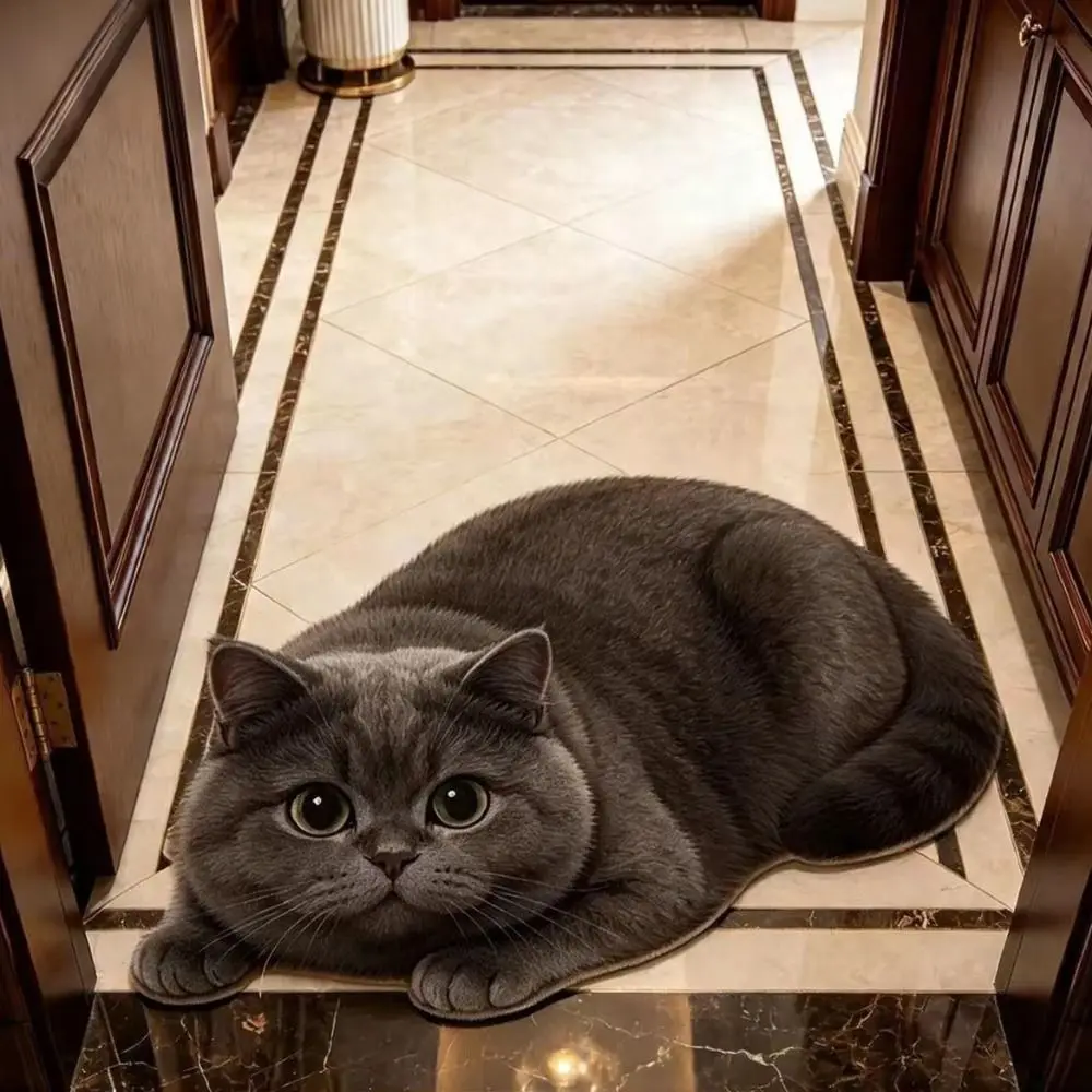 Cute 2D Cat-Shaped Area Rug Non-Slip Anti-fouling Home Decor Carpet Easy to Clean Cartoon Carpet Living Rooms