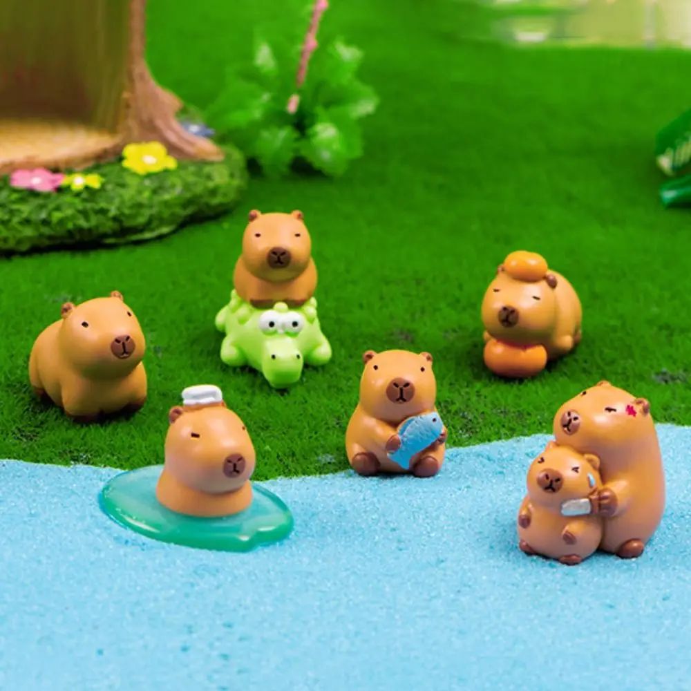 Resin Cartoon Capybara Statue Multicolor DIY Miniature Capybara Figurines Dollhouse Decoration Micro Landscape