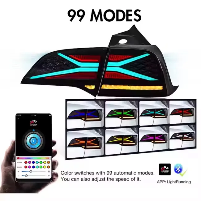 New DK Motion Upgrade LED Taillights forTesla Model 3 Model Y 2018-2023 Rear Lamps Assembly Modified Dynamic Streamer Light