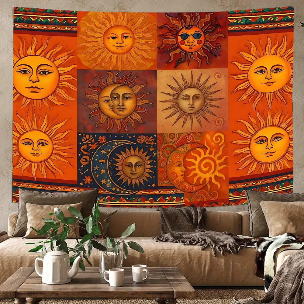 

Boho Style Tapestry Aesthetic Wall Hanging Tapestry for Living Room Bedroom Dorm Party Decor Washable Stitched Edge Tapestries