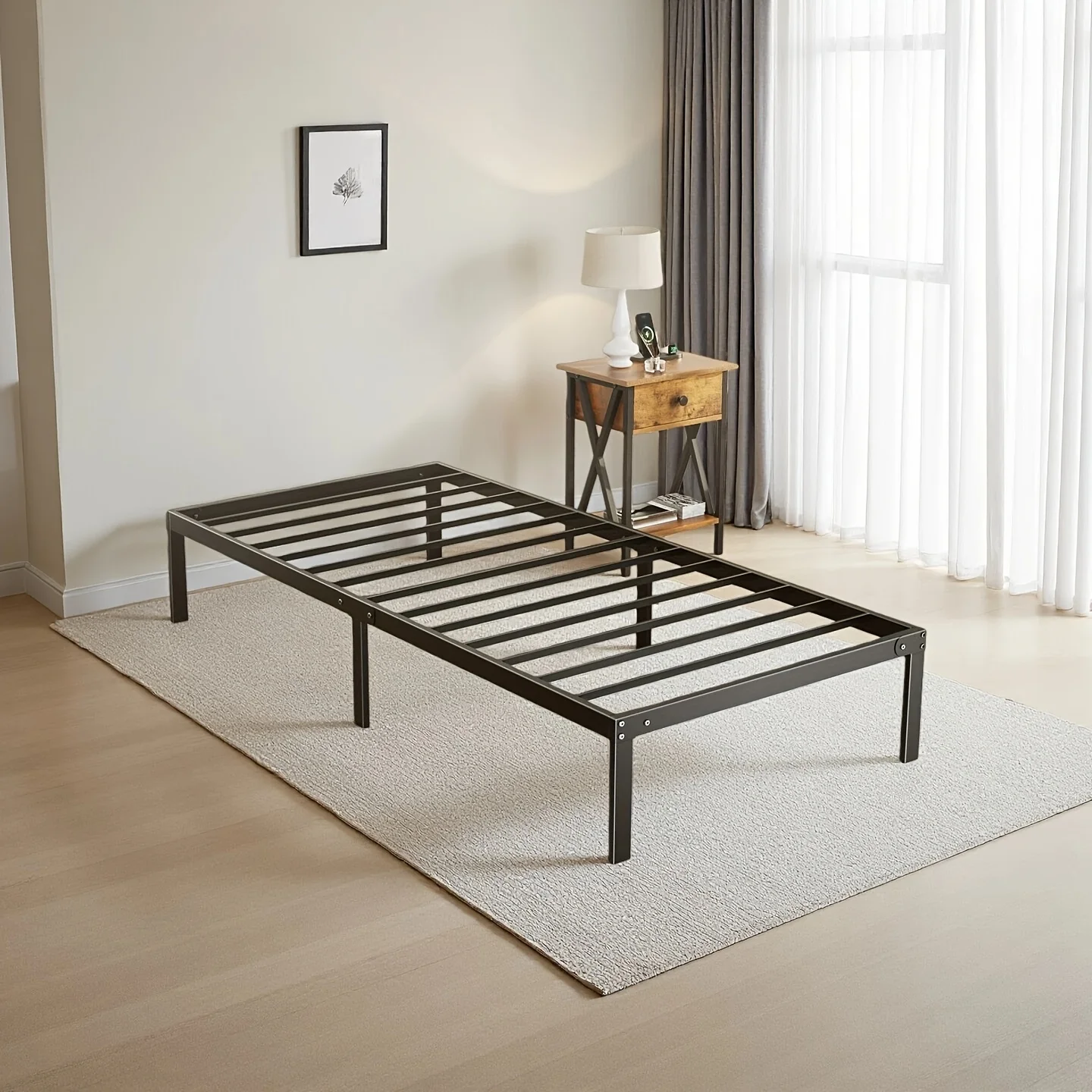 

Twin Size Bed Frame - Heavy Duty Metal Platform Bedroom Frames King Size with Storage Space, No Box Spring Needed, 14 Inches High, Sturdy Steel Slat Support, Black