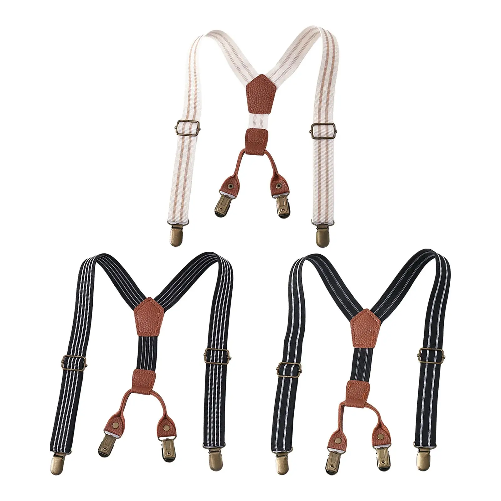 Kids Suspenders Y Shape Brace with 4 Clips Striped Pattern Tuxedo Suspenders Pants Suspender for Costume Halloween Wedding