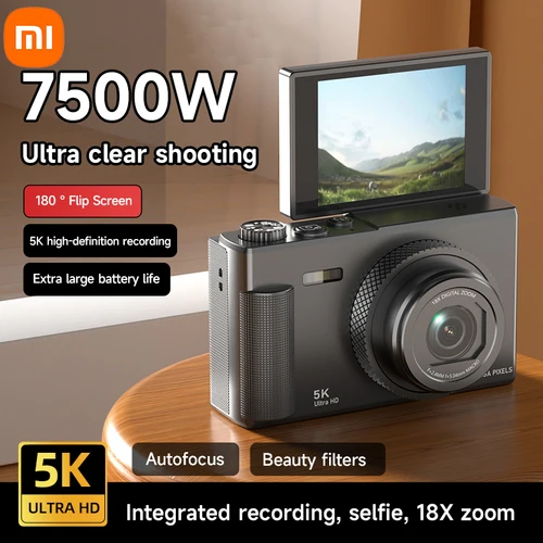 Cámara digital Xiaomi 180 ° Cámara de vídeo Vlog con pantalla abatible 5k, cámara corporal portátil antivibración de 75mp con Zoom 18x para regalos de estudiantes