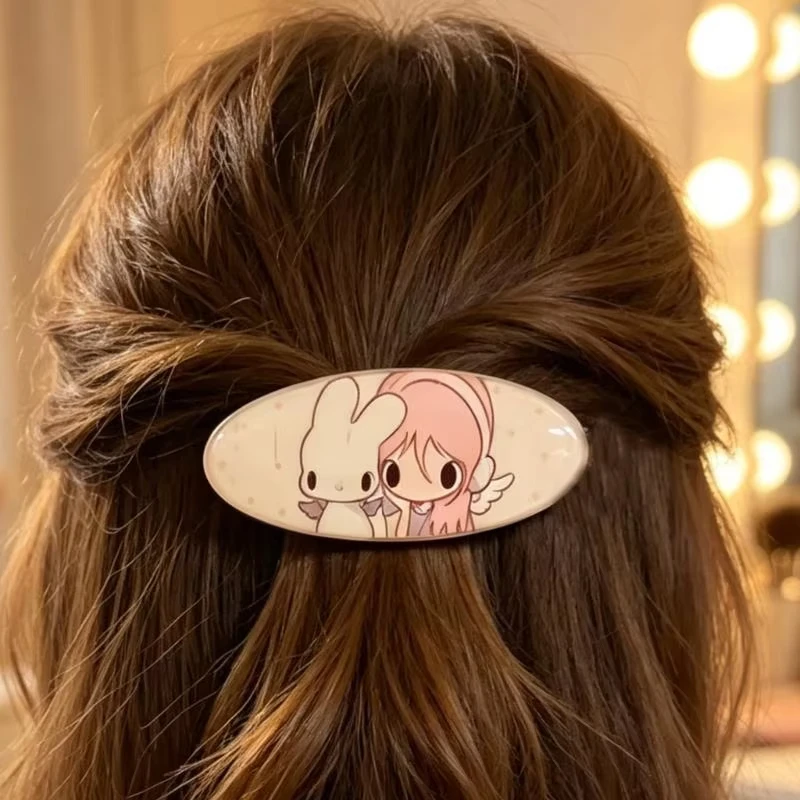 Cartoon Angel Girl Rabbit Oval Hair Clips Star Print Side Barrettes INS Daily Hair Accessories