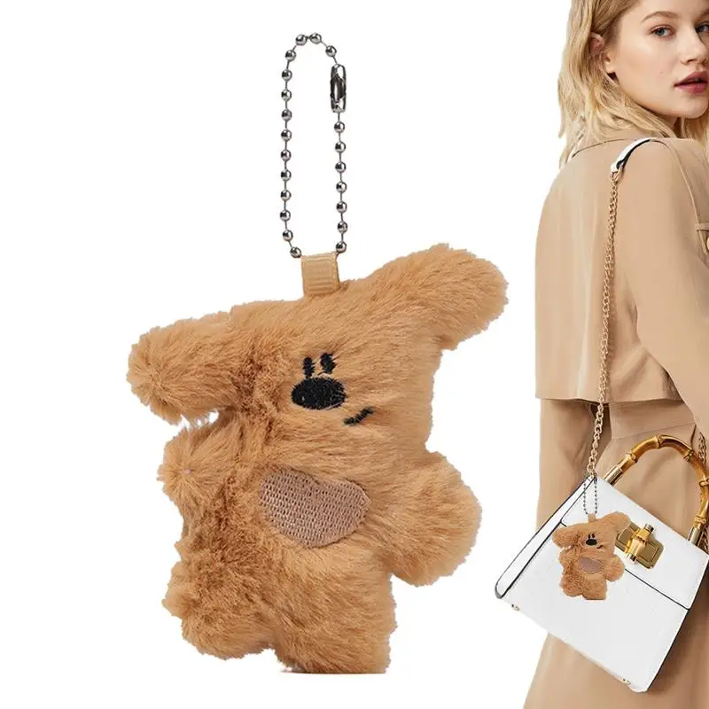 Stuffed Bear Keychain Tilted Head Design Cute Car Keychain Pendant Backpack Pendant Cute Purse Handbag Charm With Strong Bead