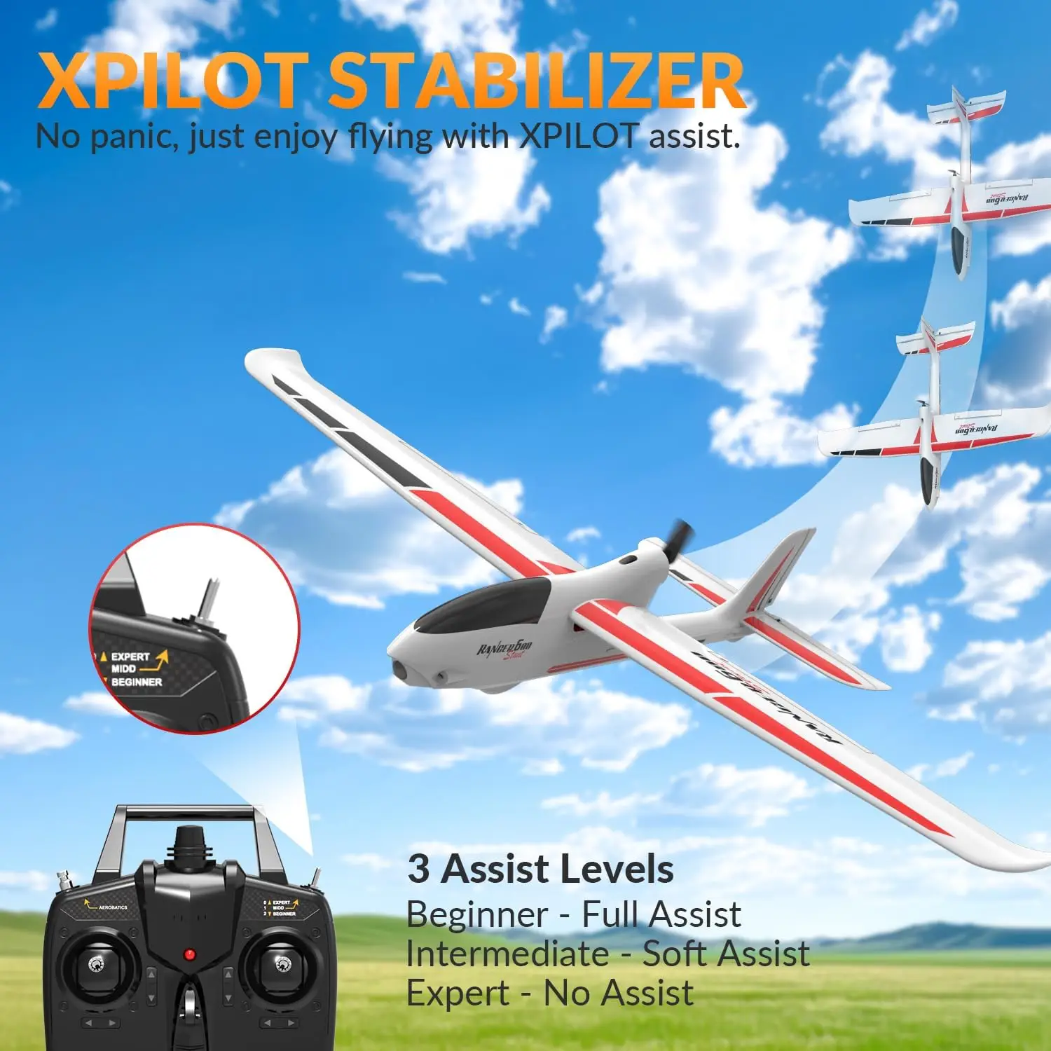 New Ranger600 RC Plane 2.4GHz 4CH EPP Foam 600MM Fixed Wing RC Aircraft With 6-Axis Gyro Stabilizer One Key U-Turn RTF Fighter
