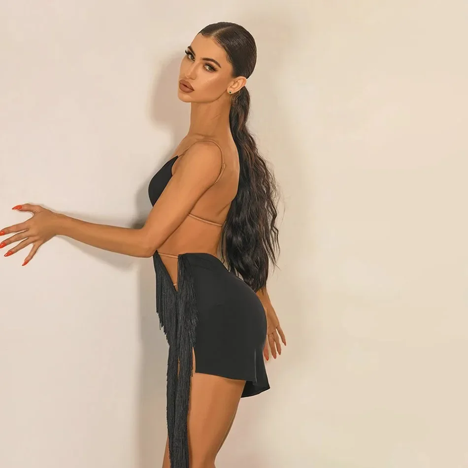 Traje femenino con hombros descubiertos y espalda descubierta, vestido de vals de baile latino, traje de baile latino, ropa de entrenamiento de competición