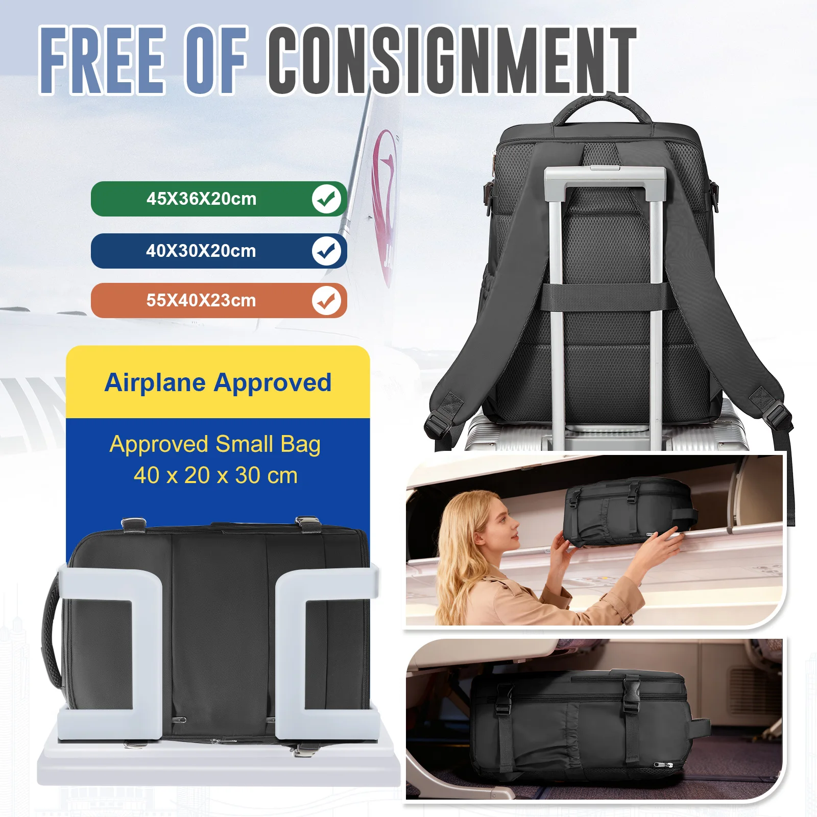 حقيبة Ryanair Cabin مقاس 40 × 30 × 20 - حقيبة ظهر جديدة للسفر سهلة الاستخدام وحقيبة ظهر للأمتعة اليدوية للاستخدام غير الرسمي وحقيبة ظهر للكمبيوتر المحمول والأعمال