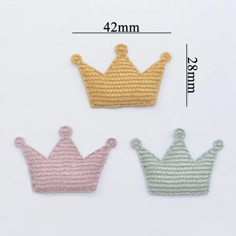 50Pcs 42*28mm Padded Glitter Cloth Crown Applique for DIY Hat Gloves Clothes Leggings Fabric Sewing Headwear Decor Patches