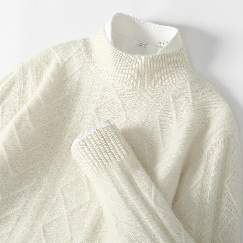 

Осенне-зимний мужской кашемировый свитер с полувысоким воротником, жаккардовый пуловер, толстый свитер, вязаный нижний свитер, чистый