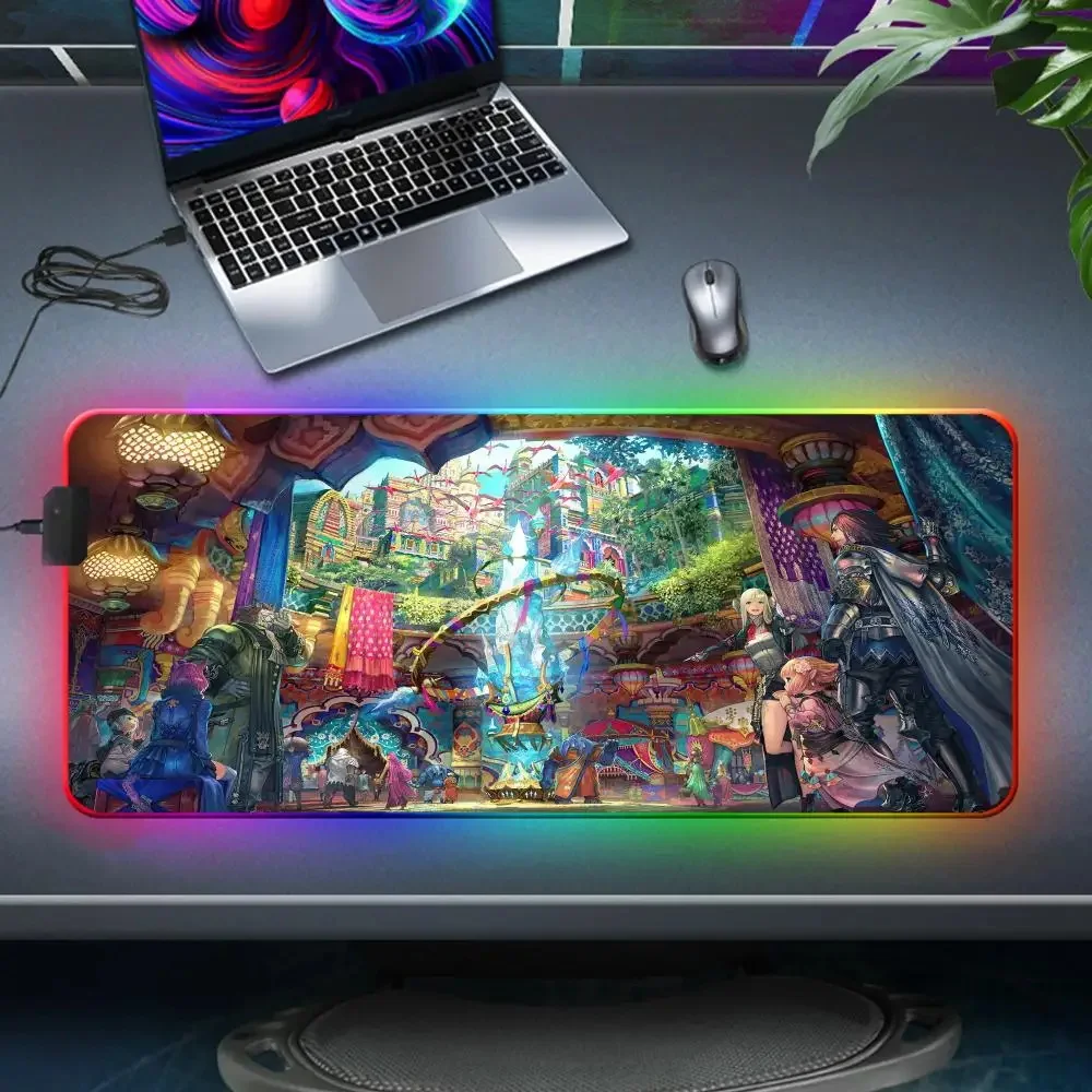 Imagem -02 - Grande Tapete Retroiluminado Rgb com Luz Led Tapete Grande pc Desk Play Mat F-final Fantasy Game Mousepad 800x300 mm