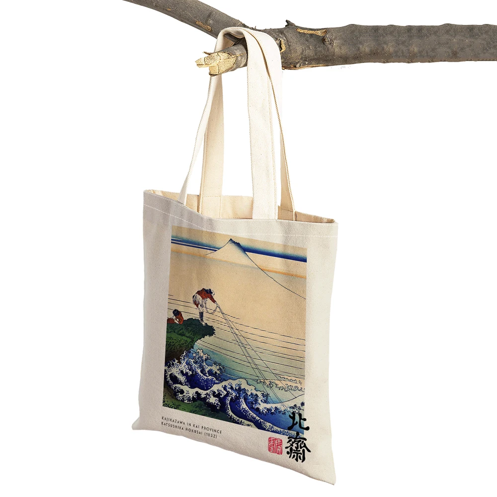 Hokusai Ohara Koson Japan Women Shopping Bag Double Print Casual Shopper Bags Lady Linen Tote Flower Children Travel Handbag