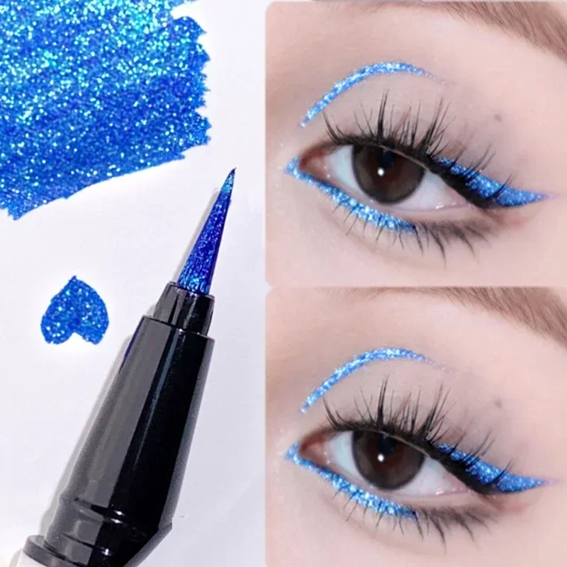 Vloeibare metalen zwarte glanzende eyeliner pen glitter fosforescentie pigment waterdichte glans sprankelende eyeliners diamant oogmake-up