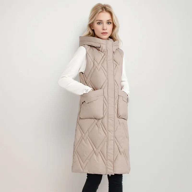 

2024 Autumn Winter Parkas Coat Hooded Down Cotton Women Sleeveless Thickened Waistcoat Jackets Plus Size Solid Female Loose Vest
