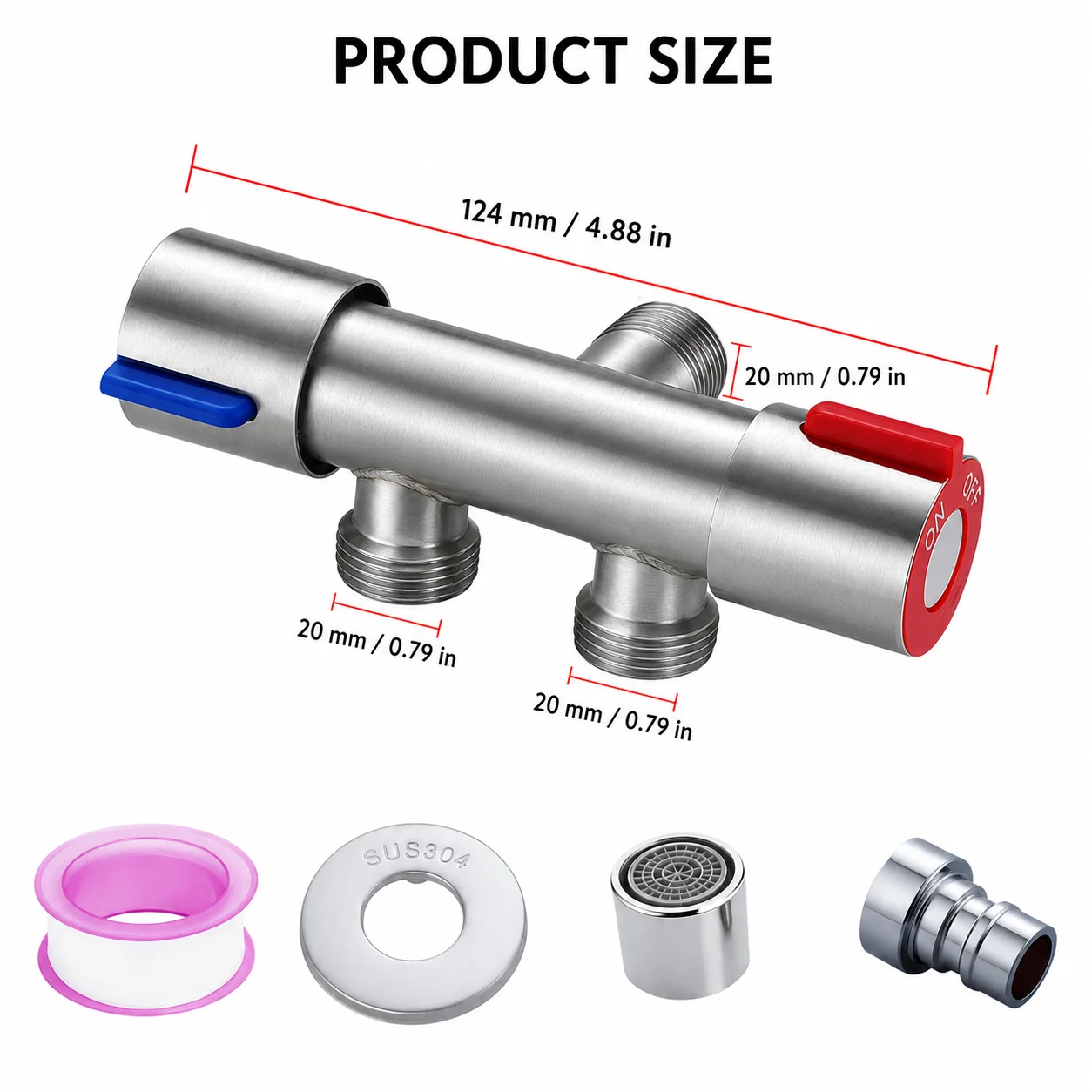 304 Stainless Steel Dual Outlet Angle Valve,1‑Inlet 2‑Outlet Independent Control Faucet for Washing Machine Bidet Bathroom