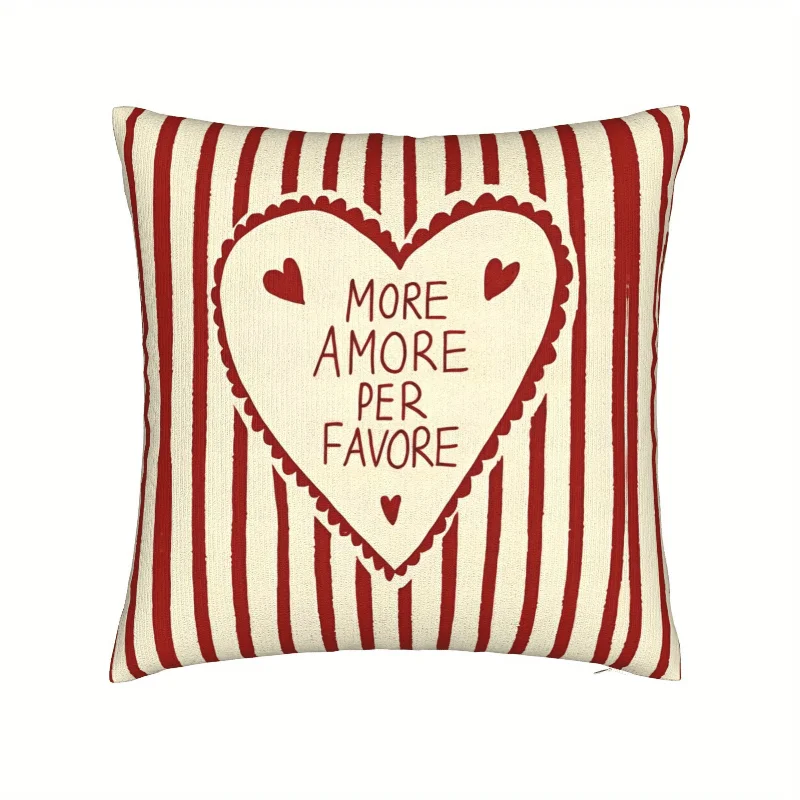 Red Stripe Heart Pillow Cover with , Vintage Romantic Cushion Case for Bedroom Living Room Home Decor Gift