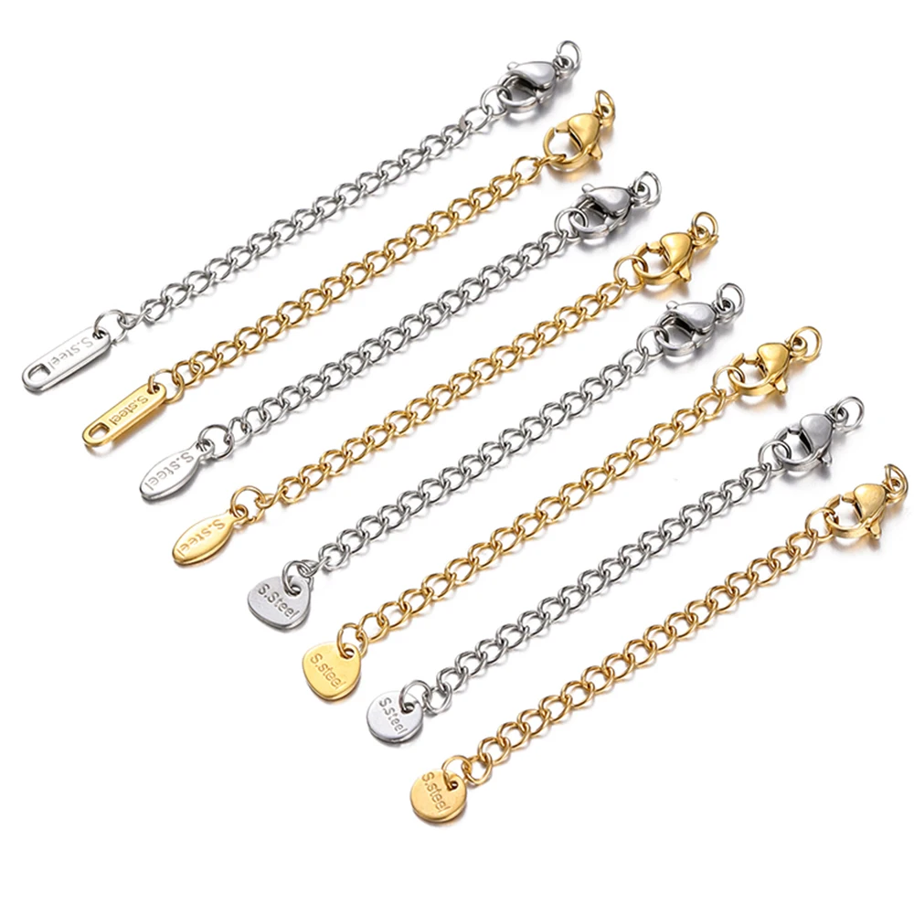 10pcs/Lot Stainless Steel Extension Extended Tail Chains With Lobster Clasps for DIY Jewelry Bracelet Necklaces Making Findings