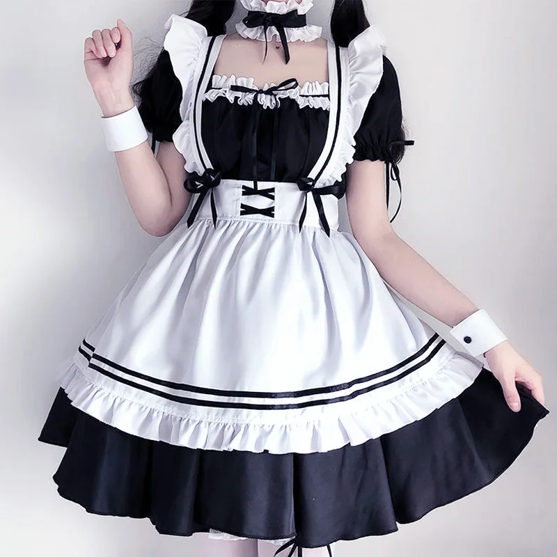 Anime Cosplay Cute Maid Costume Cosplay Handgear Apron Sweet Maid Costume Lolita Lovely Maid Costumes Girls Women Dress