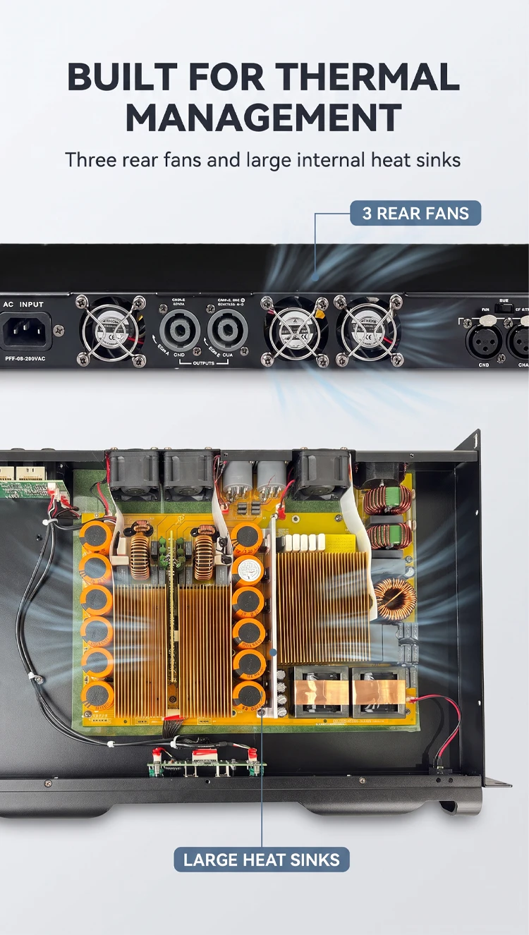 Paulkitson DN208 2-Kanal Professioneller Leistungsverstärker Klasse-D 2Ω 2×1600W Hochleistungsverstärker für Bühnenkonzerte und Live-Lautsprechersysteme – Detail 4
