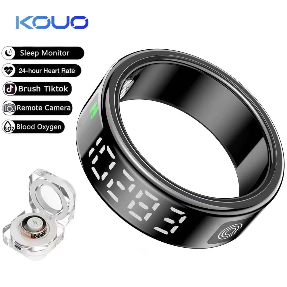 

Smart Ring with Charging Box 5ATM Waterproof Step Health Tracker Heart Rate Blood Oxygen Monitor Sleep Monitoring LED Display