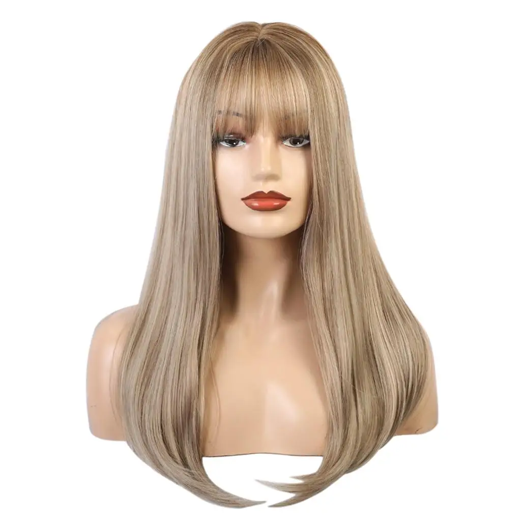 22 Inches Long Straight Soft Synthetic Wig with for Women Girls, Wig Cap Included (Light Blonde)