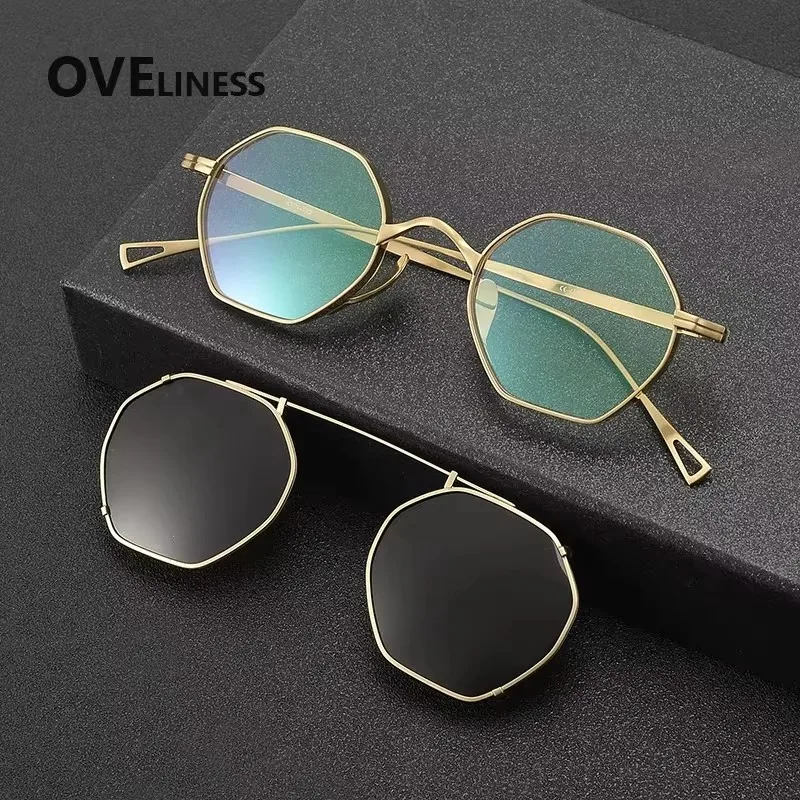 Pure titanium square glasses frame Eyeglasses frames men women Polarized Magnet Clip sunglasses Eyewear spectacles