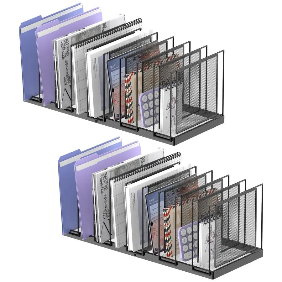 

Desk File Organizer, Vertical File Holder, Mesh Desktop File Folder Metal File Organizer Stand for Office Home Classroom, Black,