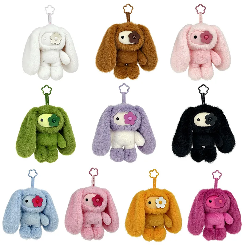 Nuevo llavero de peluche Juju, adorable muñeco de conejito con flores, llavero de muñeco de tela para mochilas, regalo para niños