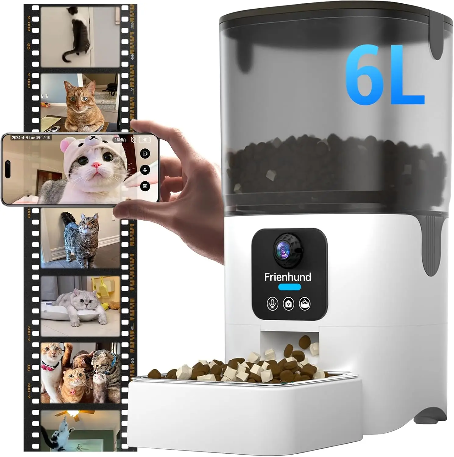 Smart Camera Automatic Cat Feeder 1080P HD Live View with Night Vision 5G Automatic Dog Feeder with Two-Way Audio Detachable