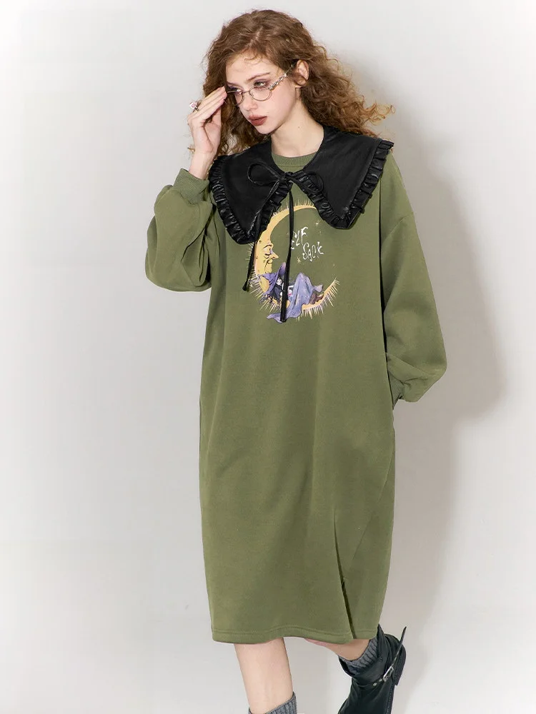 

l Witch Print een Dr Women's Loose Straight Sweatirt Dr Fairy's ket Winter Faion Retro round Ne Long S...