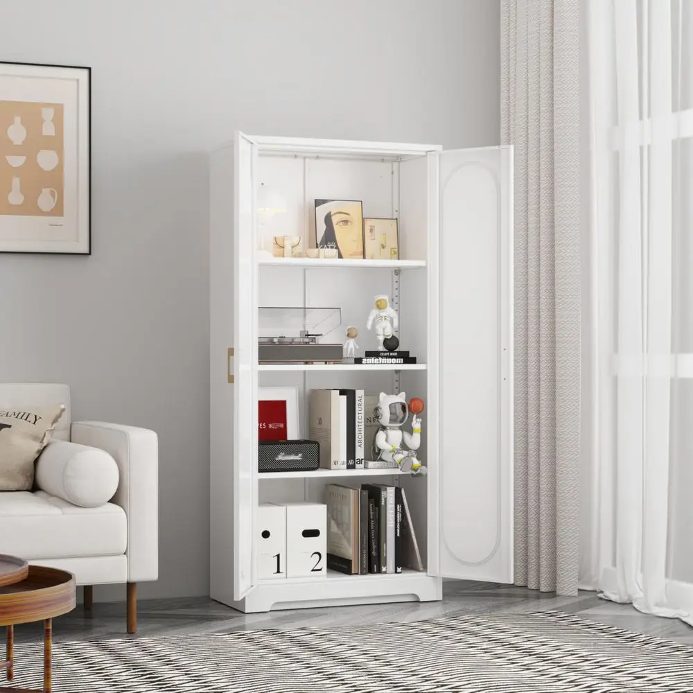 

Белый высокий кухонный шкаф для хранения 60 см с 3 регулируемыми полками и золотыми ручками, шкаф-кладовка для организации кухни