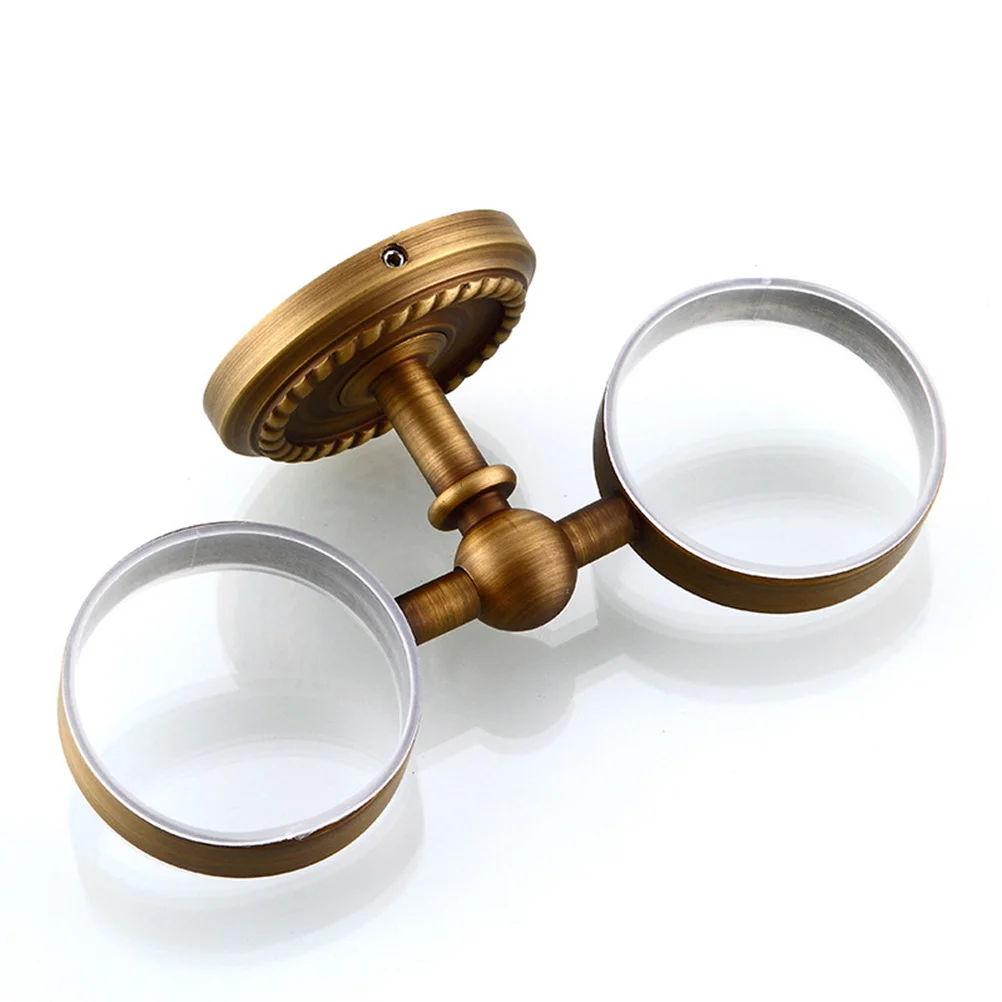 

Vintage Copper Double Toothbrush Cup Holder Wall Mounted Tumbler Organizer Ceramic Cups for Bathroom Home Hotel