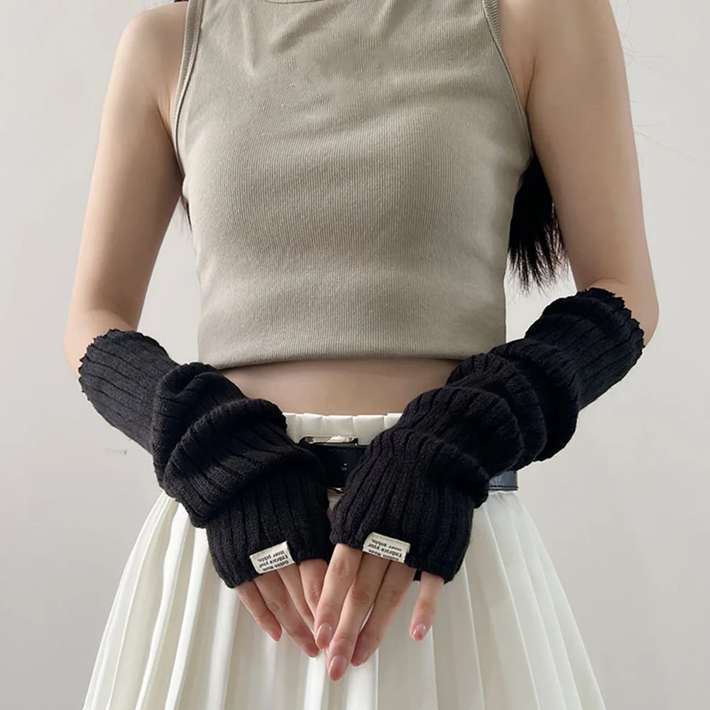 2024 New Spring Y2K Sweet Knitted Arm Warmers Long Sleeve Women Winter Warm Fingerless Gloves Harajuku Girls Punk Gothic Mittens