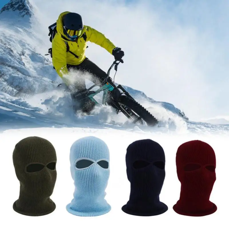 Winter Motorcycle Windproof Full Face Knit Hats Ski Mask Men Warm Wool Balaclava Embroidery Winter Hats Knitted 3 Holes Ski Mask