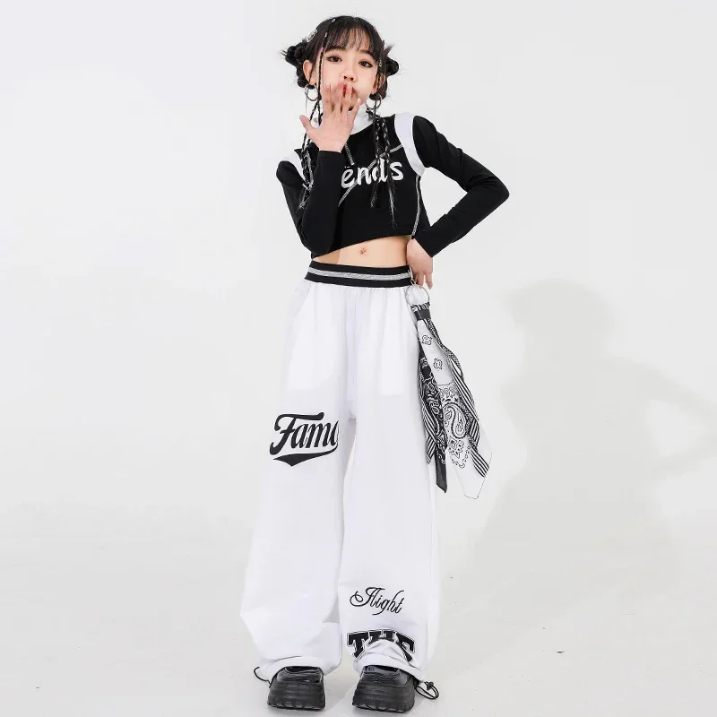 Tops cortos de Hip Hop para niñas, pantalones Cargo negros, trajes de salón para niños, pantalones de baile callejero, conjuntos de ropa para correr, ropa de calle para niños, disfraces de Jazz