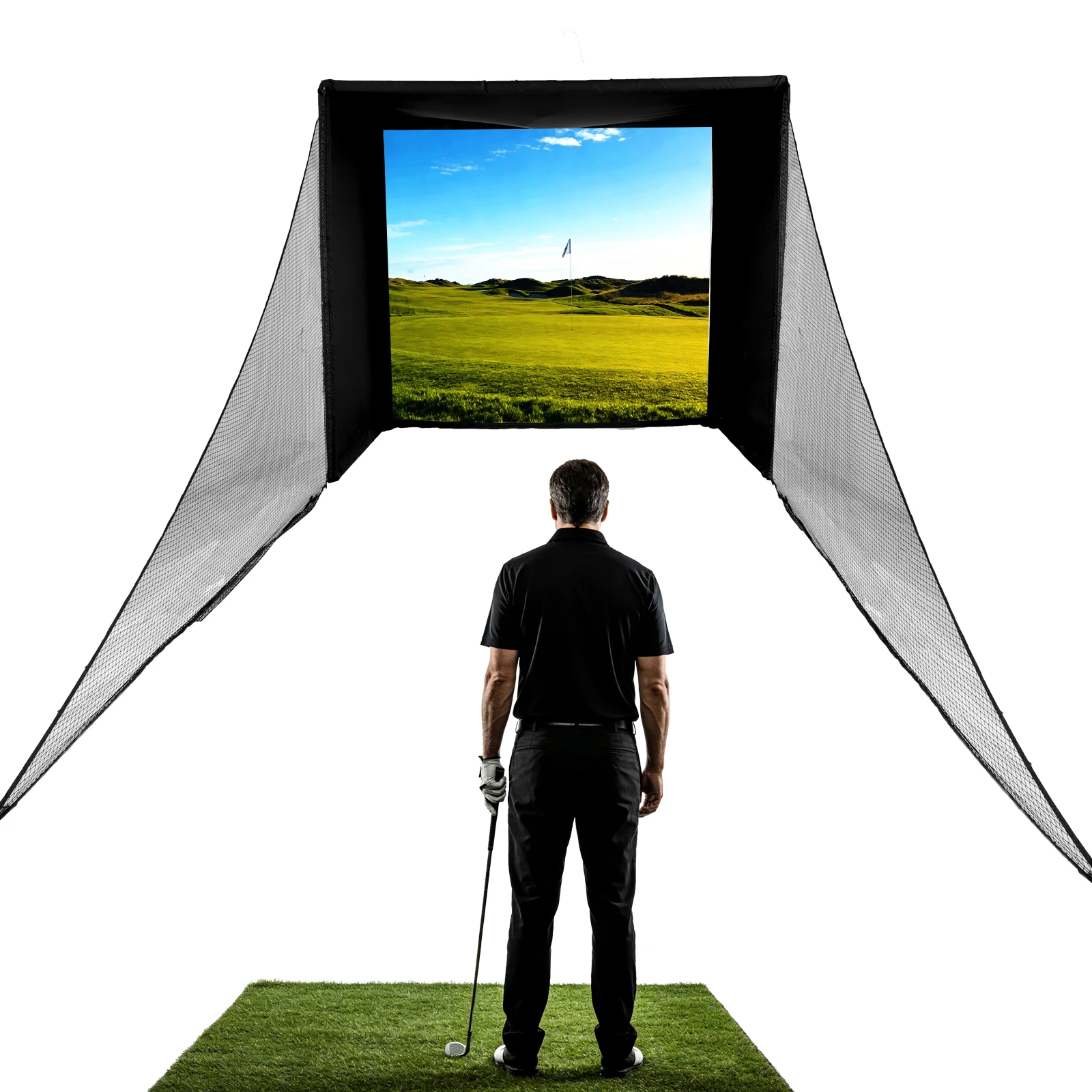 

Комплект для гольф-симулятора: тент-бокс 9.84x8.86 футов с каркасом и HD-экраном для отработки ударов, для тренировок в помещении, дома или гараже