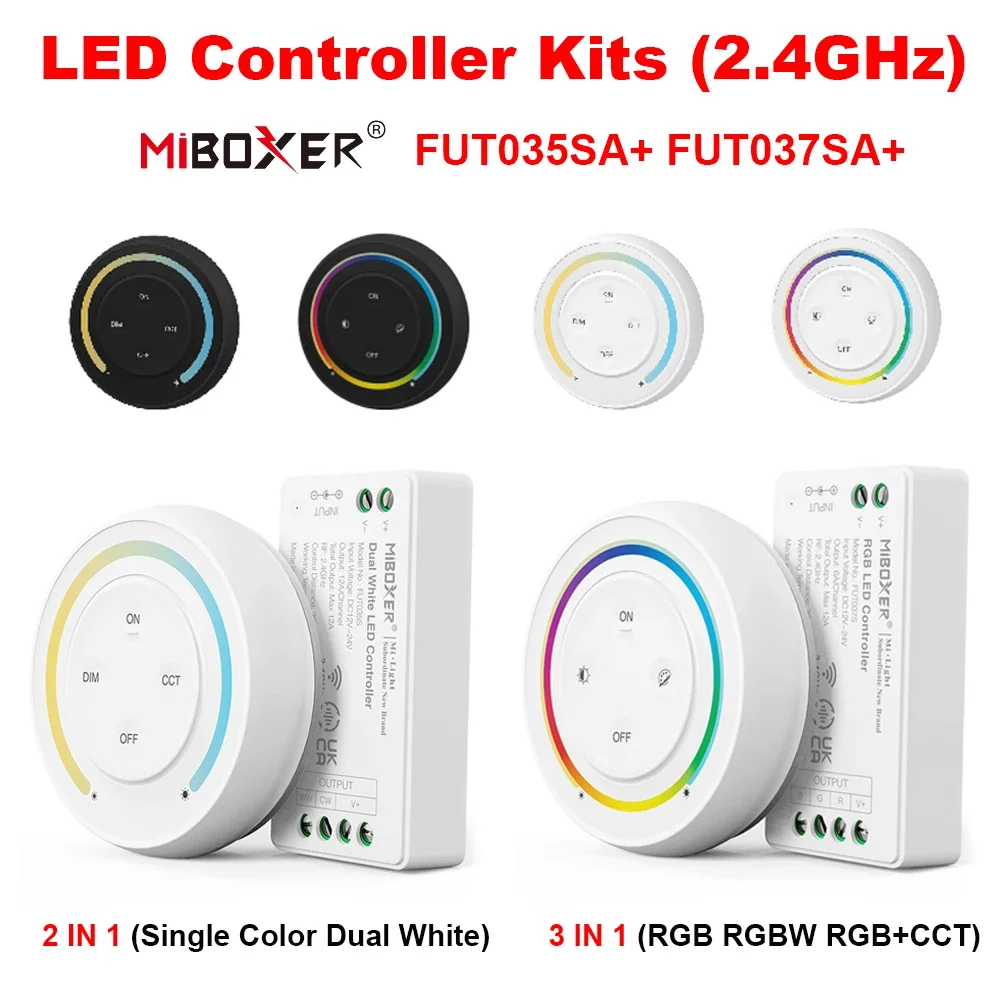 

Miboxer LED Controller Kits Dual White Single Color RGB RGBW RGB+CCT 2.4G Sunrise Remote Control Rainbow DC12V 24V Strip Dimmer