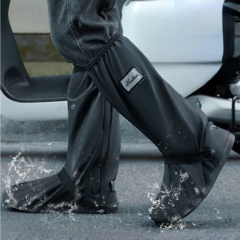 

Rain Boot Shoe Cover Black Waterproof with Reflector High Top Clear Shoes Reusable Motorcycle Cycling Bike Rain Boot Shoe Covers